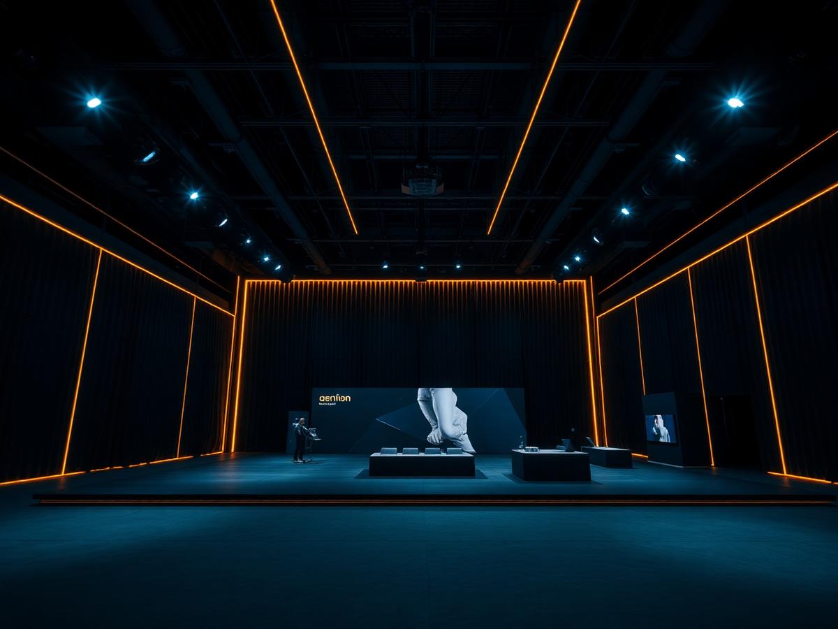 Modern exhibition hall with linear accent lighting